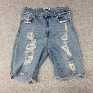 Wax Jean Collection Denim Shorts 1X Blue Distressed Ripped Frayed Hem High Rise